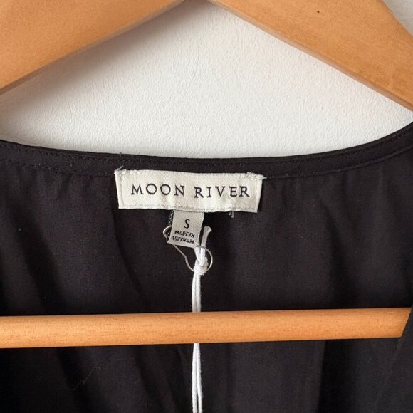 Moon River Puff Sleeve Front Bow Detail Poplin Mini Dress NWT Black Size Small - Picture 5 of 7